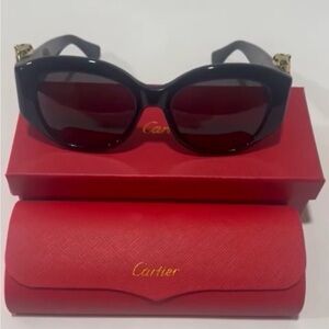 Cartier Women's Black Sunglasses with Red Case
